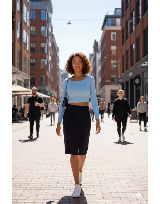 Mavi Crop Bayan Bluz