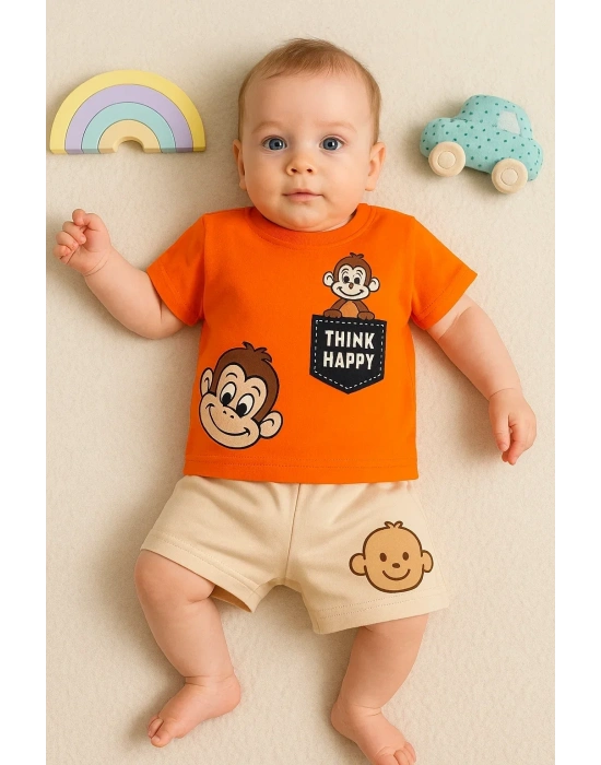 Maymun Desenli 2li Erkek Bebek Takım