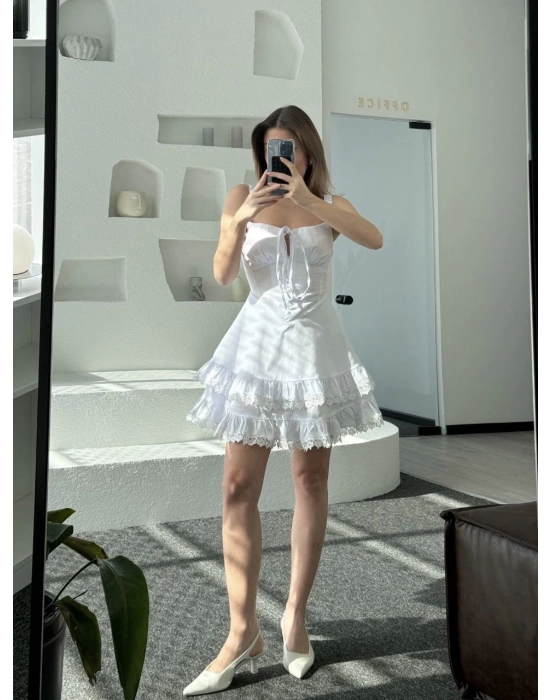Mini Askılı Elbise - Beyaz -
