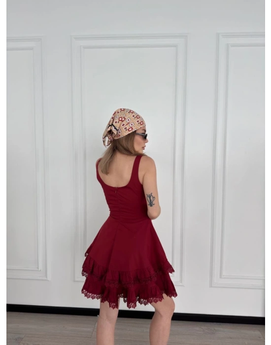 Mini Askılı Elbise - Bordo -
