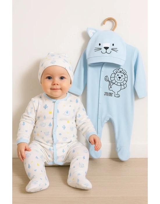 Mini Jungle Aslan Desenli Erkek Bebek 4lü Tulum Seti