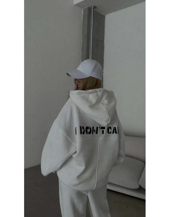 Nakış İşlemeli Üç İplik Sweat Takım- Beyaz -