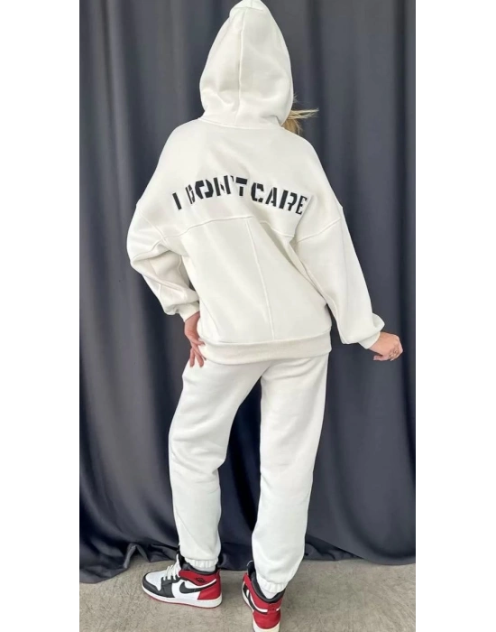 Nakış İşlemeli Üç İplik Sweat Takım- Beyaz -