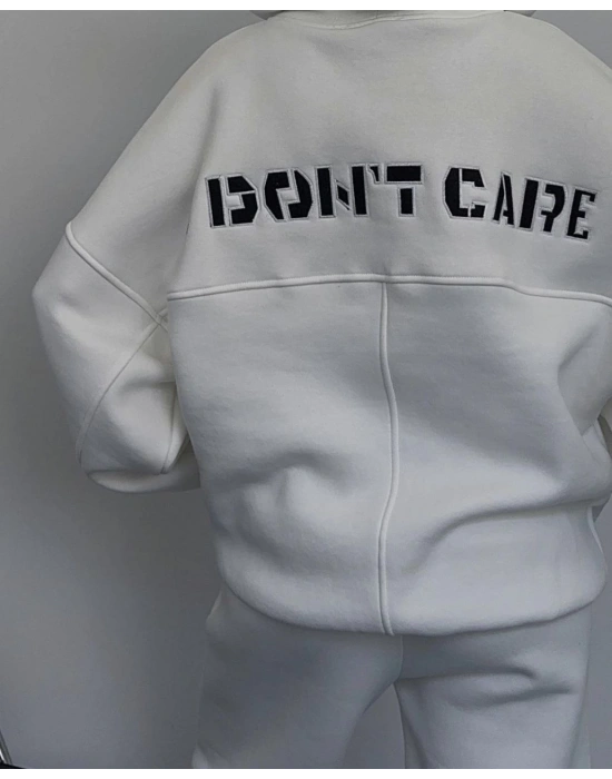 Nakış İşlemeli Üç İplik Sweat Takım- Beyaz -