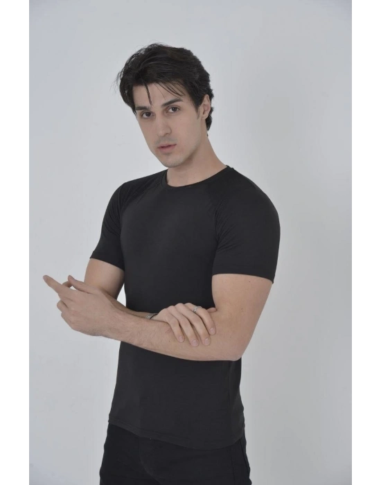Omuz Fileli Slim Fit T-shirt - Siyah -