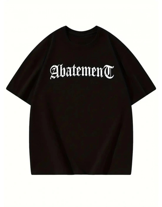 Örümcek Ağı Desenli Baskılı Oversize Bisiklet Yaka T-shirt - Siyah -