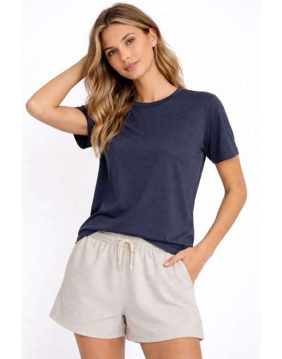 Osy Modal Kadın Bisiklet Yaka T-shirt - İndigo