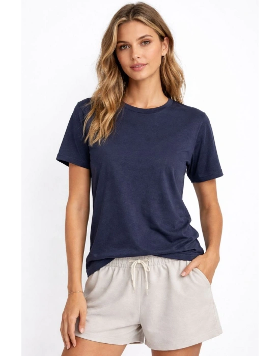 Osy Modal Kadın Bisiklet Yaka T-shirt - İndigo