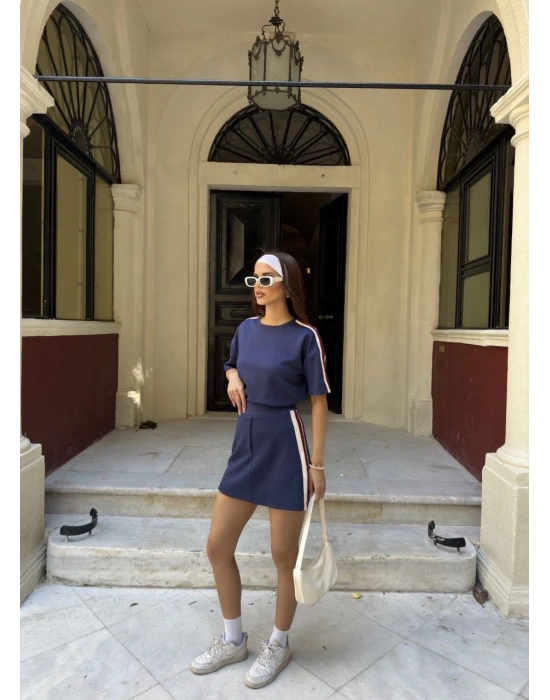 Osy Modal T-shirt Mini Şortlu Etek İkili Takım -Lacivert -