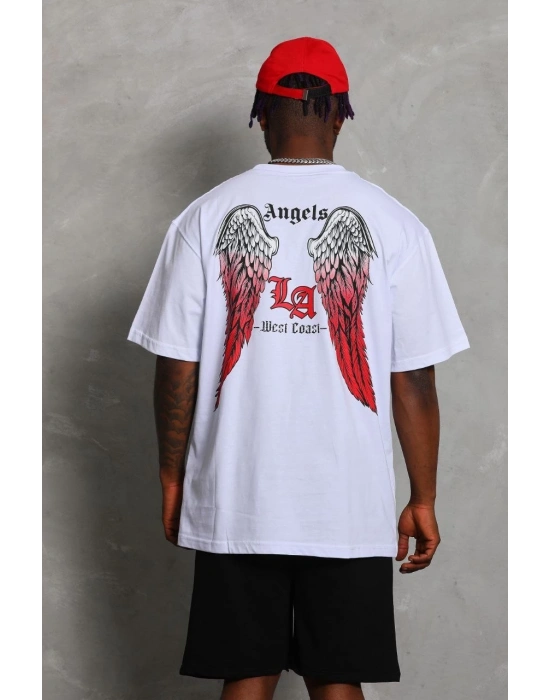 Oversize Baskılı Bisiklet Yaka T-Shirt - Beyaz -