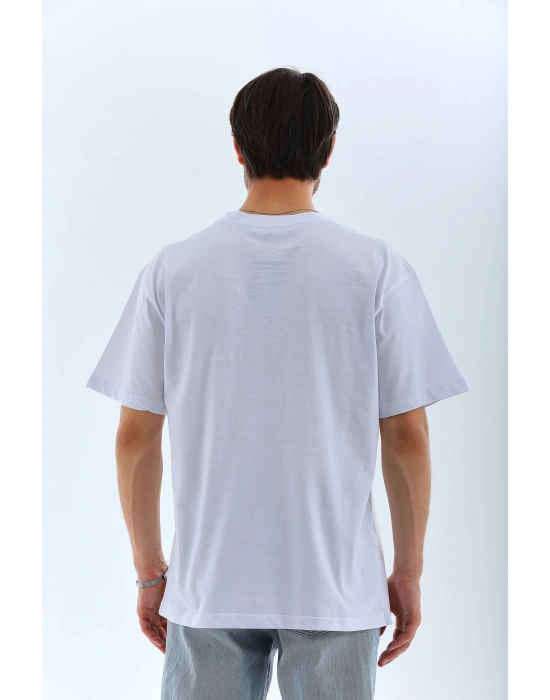 Oversize Düz Bisiklet Yaka T-Shirt - Beyaz