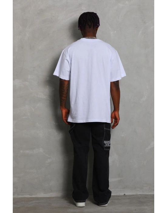 Oversize Düz Bisiklet Yaka T-Shirt - Beyaz -