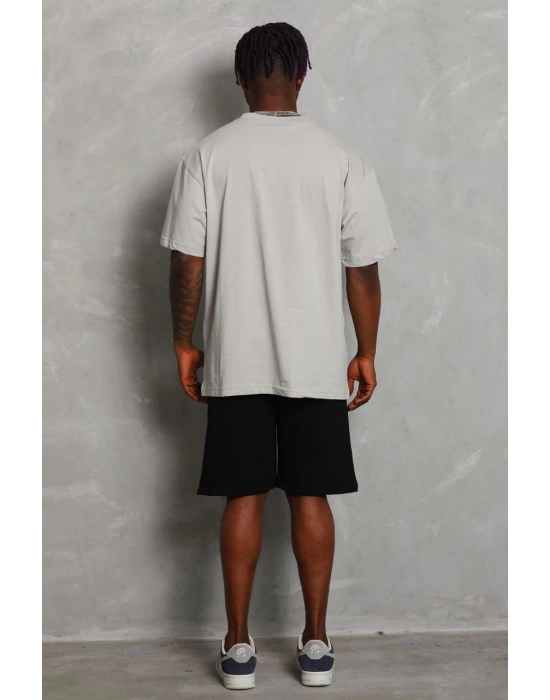 Oversize Düz Bisiklet Yaka T-Shirt - Gri -