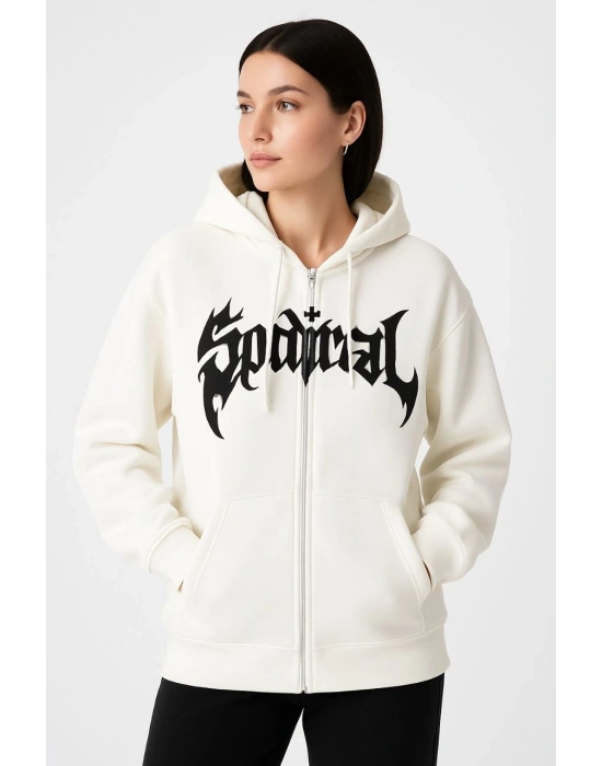 - Oversize Kapüşonlu Sweatshirt- Beyaz