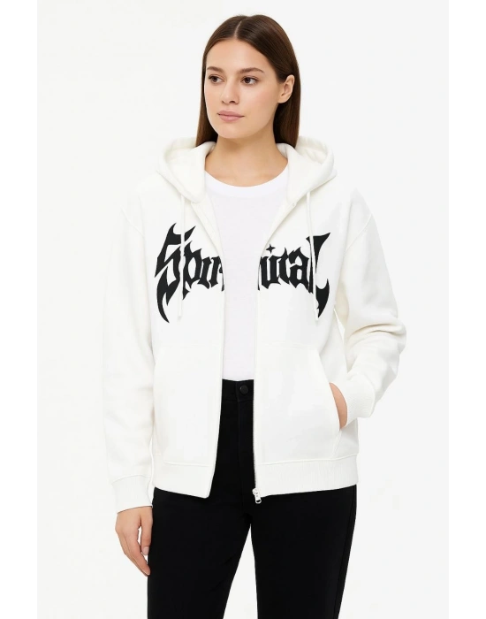 - Oversize Kapüşonlu Sweatshirt- Beyaz