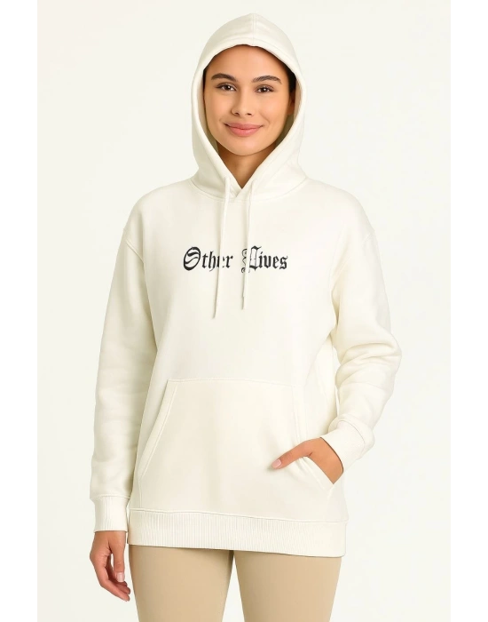 Oversize Kapüşonlu Sweatshirt Beyaz -