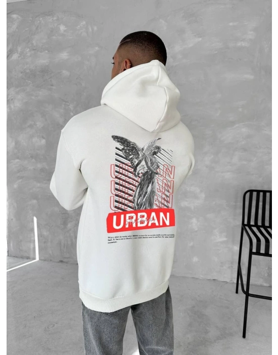 Oversize Üç İplik Kapüşonlu SweatShirt - Beyaz