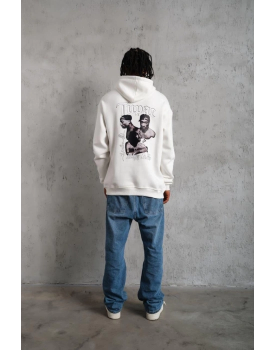 OversizeKapüşonlu Sweat – Kol ve Etek Ribana DetaylıBeyaz -