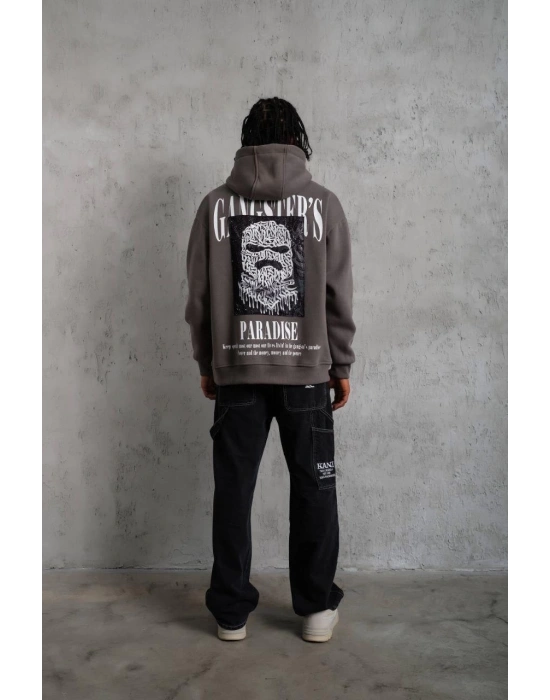 Paradise Baskılı Kapüşonlu Sweat - Gri