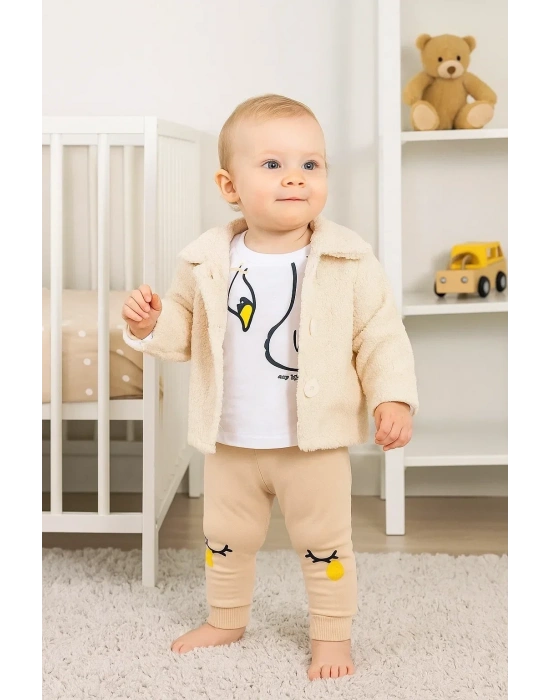 Peluş Hırkalı 3 Lü Kız Bebek Takım