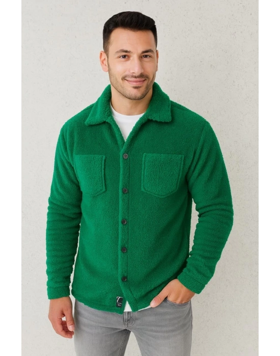 Pelüş Polar Hırka Gömlek –- Çimen Yeşili -