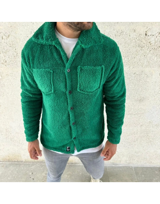 Pelüş Polar Hırka Gömlek –- Çimen Yeşili -