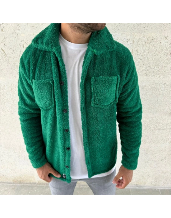 Pelüş Polar Hırka Gömlek –- Çimen Yeşili -