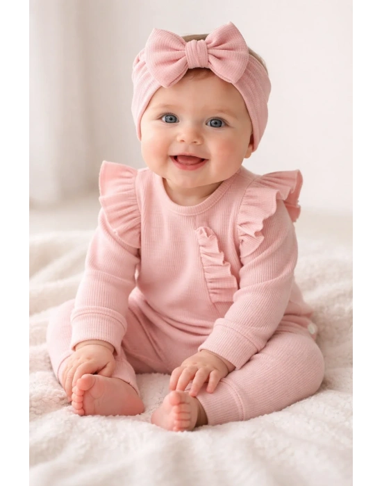 Pembe Fırfırlı 3’lü Kız Bebek Takımı