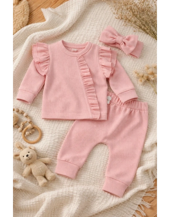 Pembe Fırfırlı 3’lü Kız Bebek Takımı