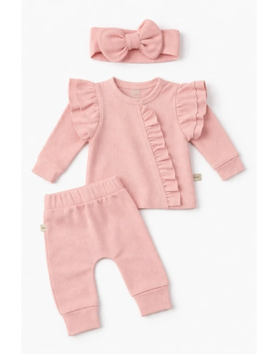 Pembe Fırfırlı 3’lü Kız Bebek Takımı