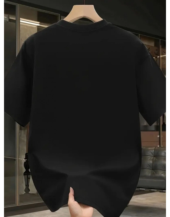 Pembe Panter Baskılı   Oversize Günlük Kısa Kollu Tişört- Siyah -