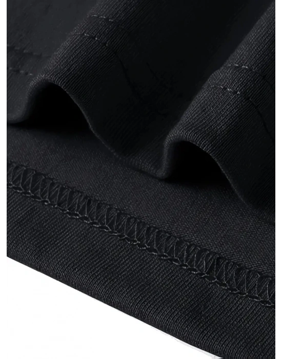 Pembe Panter Baskılı   Oversize Günlük Kısa Kollu Tişört- Siyah -