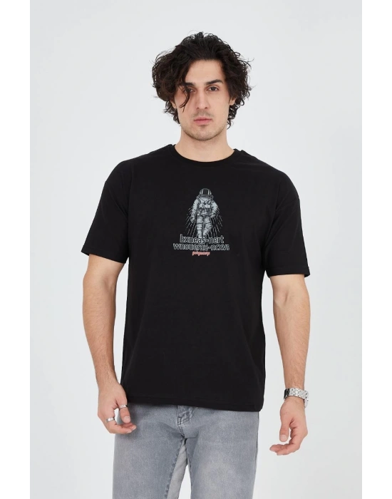Penye Baskılı T-Shirt - Siyah