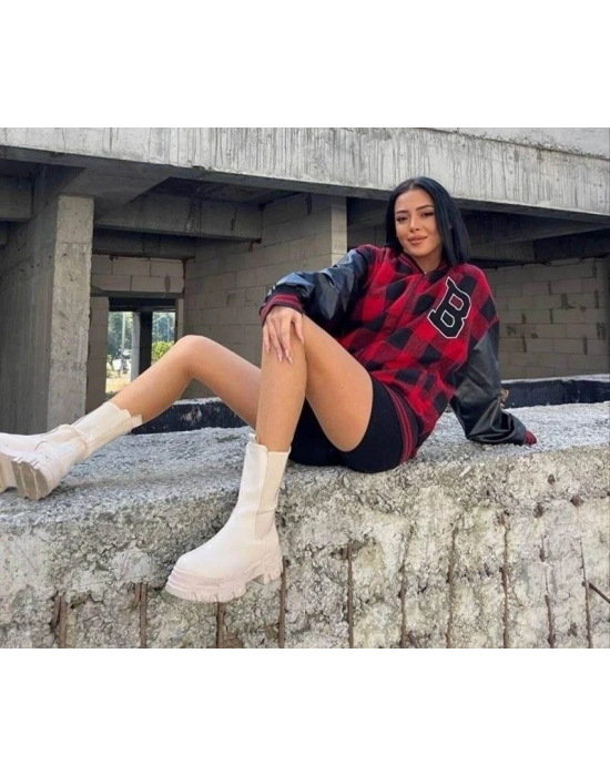 Pötikare Desen Nakışlı Kolej Ceket - Kırmızı