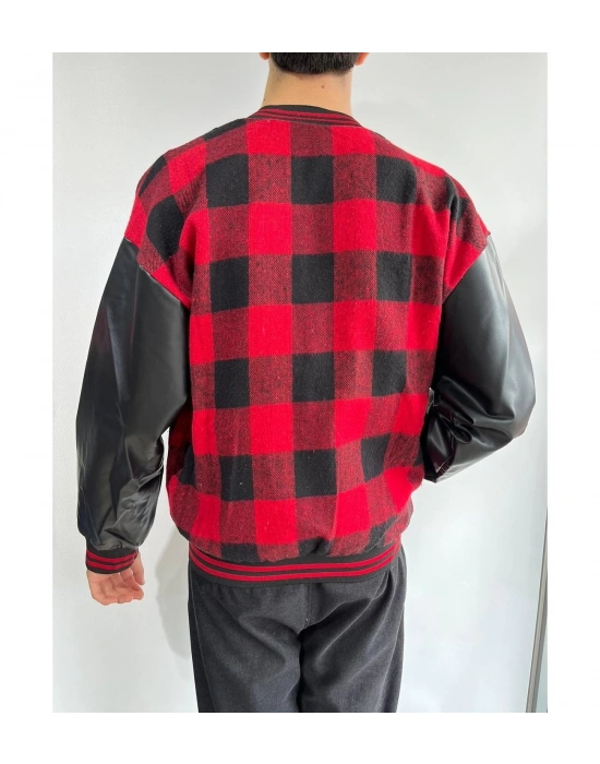 Pötikare Desen Nakışlı Kolej Ceket - Kırmızı