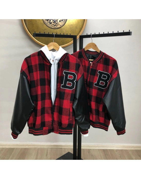 Pötikare Desen Nakışlı Kolej Ceket - Kırmızı