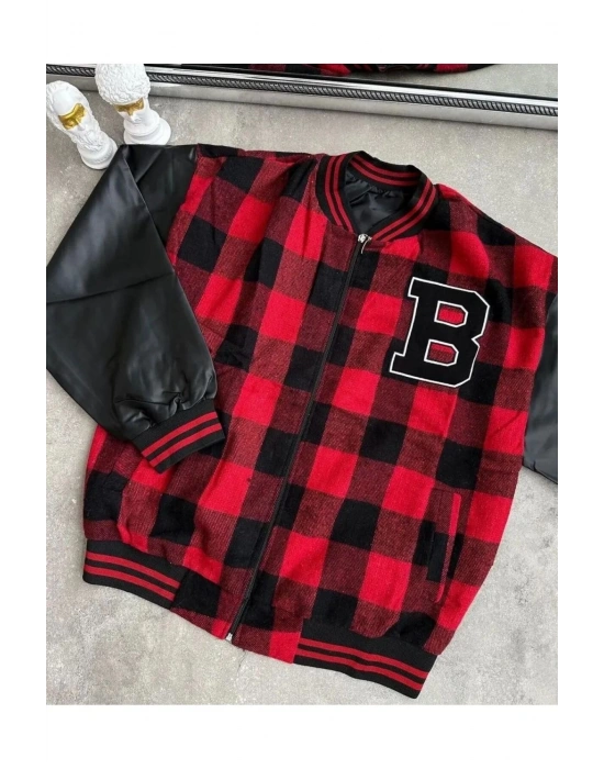 Pötikare Desen Nakışlı Kolej Ceket - Kırmızı