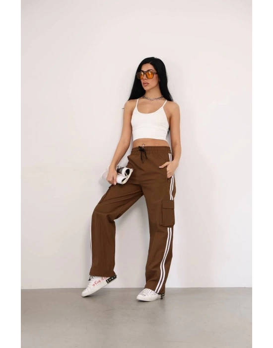 Praşut Kumaş Kargo Çeplı Baggy Esofman - Kahve -