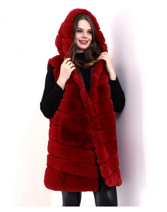 Reks Kapüşonlu Yelek - Kırmızı -