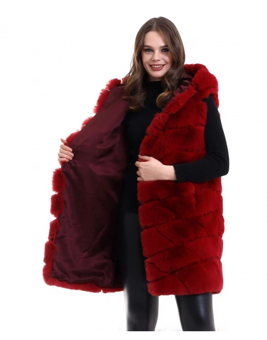 Reks Kapüşonlu Yelek - Kırmızı -