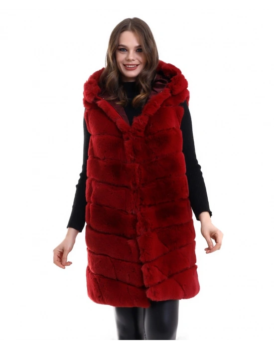 Reks Kapüşonlu Yelek - Kırmızı -