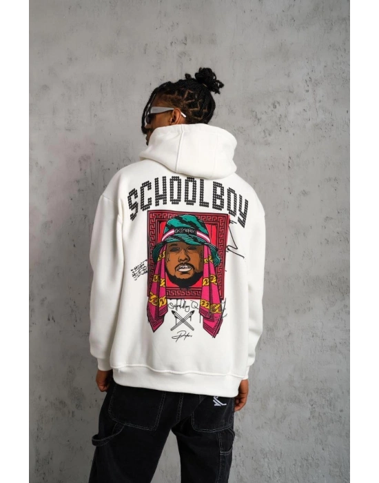 SCHOOL BOY Baskılı Kapüşonlu Sweat - Beyaz -