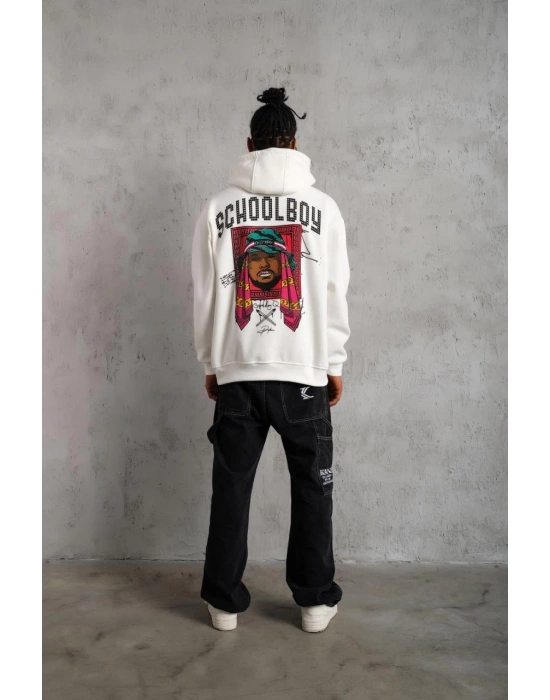 SCHOOL BOY Baskılı Kapüşonlu Sweat - Beyaz -