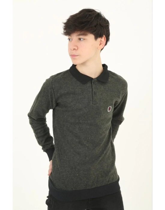 Selanik Yaka Nakışlı Kazak - Haki -