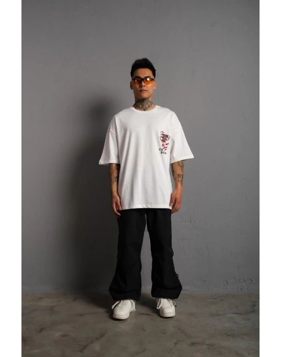 Sırt Baskılı A Kalite Oversize T-shirt - Beyaz -