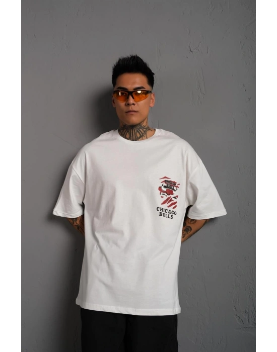 Sırt Baskılı A Kalite Oversize T-shirt - Beyaz -