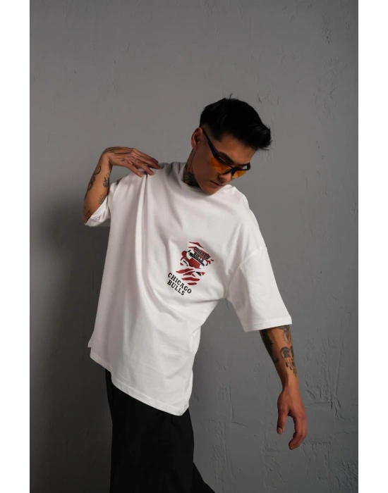 Sırt Baskılı A Kalite Oversize T-shirt - Beyaz -