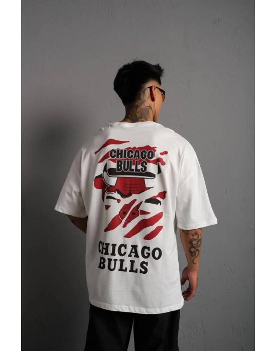 Sırt Baskılı A Kalite Oversize T-shirt - Beyaz -