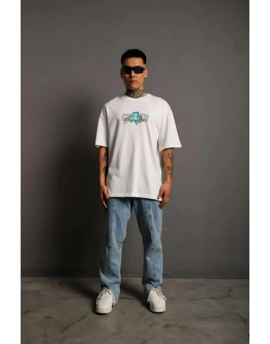 Sırt Baskılı T-shirt - Beyaz -