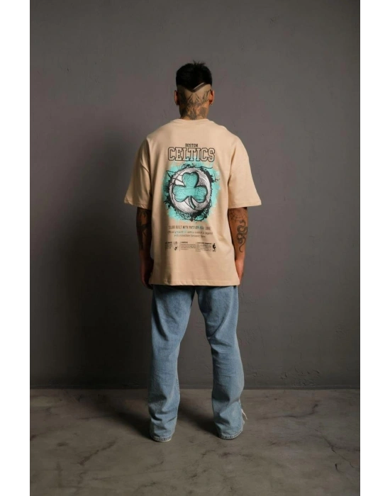 Sırt Baskılı T-shirt - Bej -